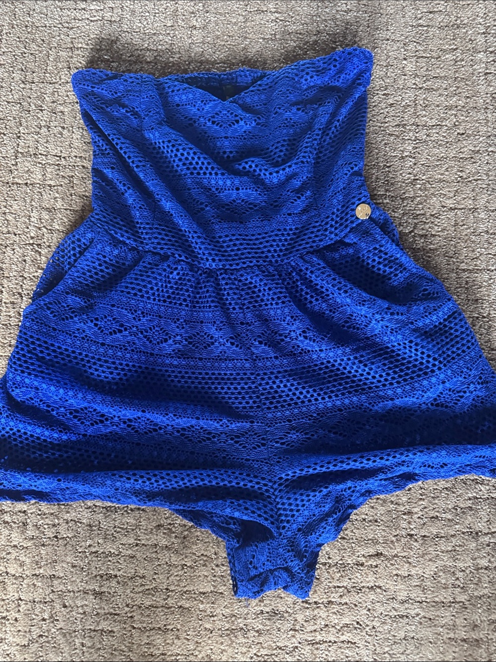 Guess Electric Blue Lace Strapless Romper